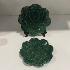 Vintage Bordallo Pinheiro Majolica Green Geranium Leaf Salad Plate Set of 2 8”